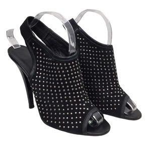 Jenni Kayne Black Studded Suede Leather Sling Back Open Toe Sandal Size 40